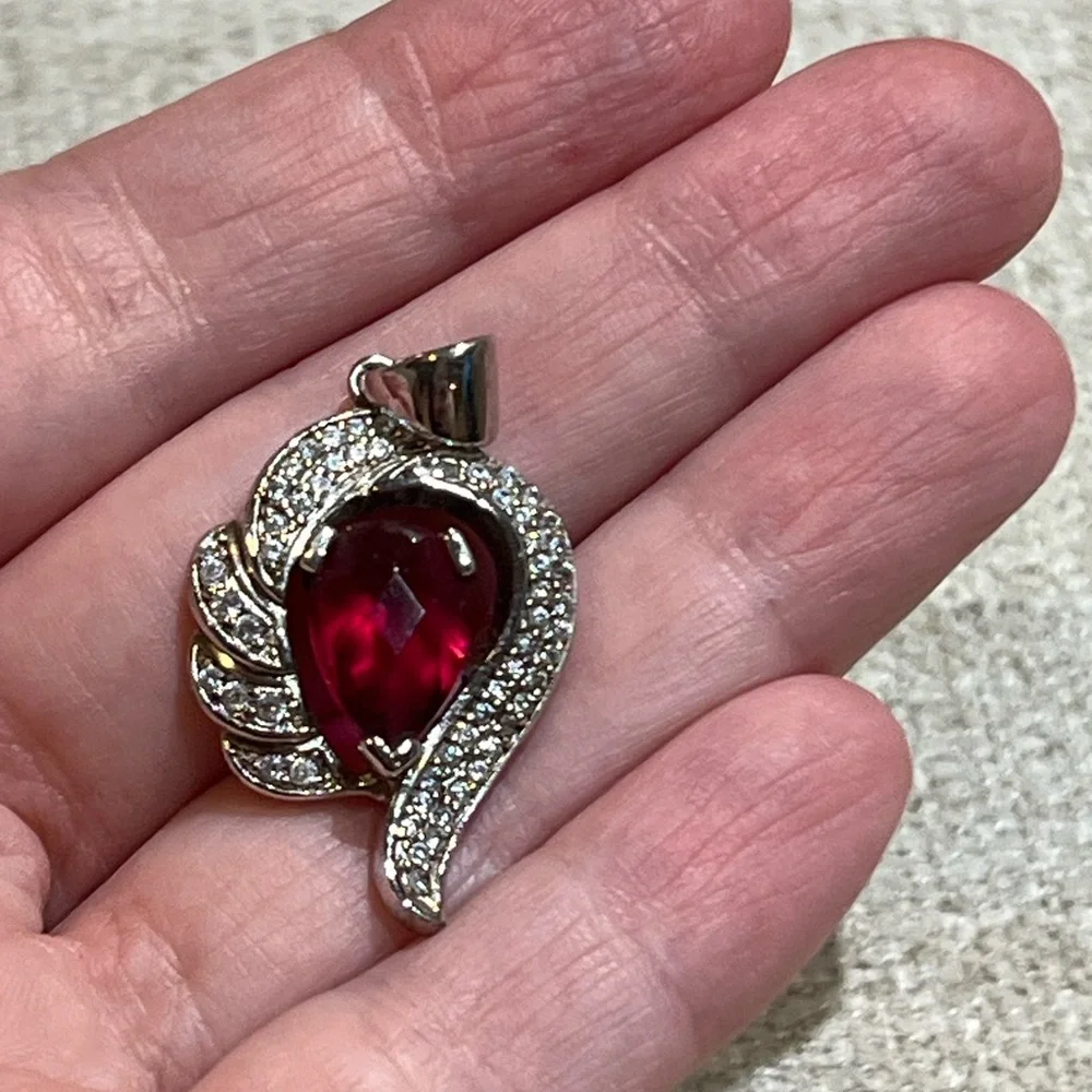 Ruby & Sterling Silver Diamond Pendant - Picture 2 of 4